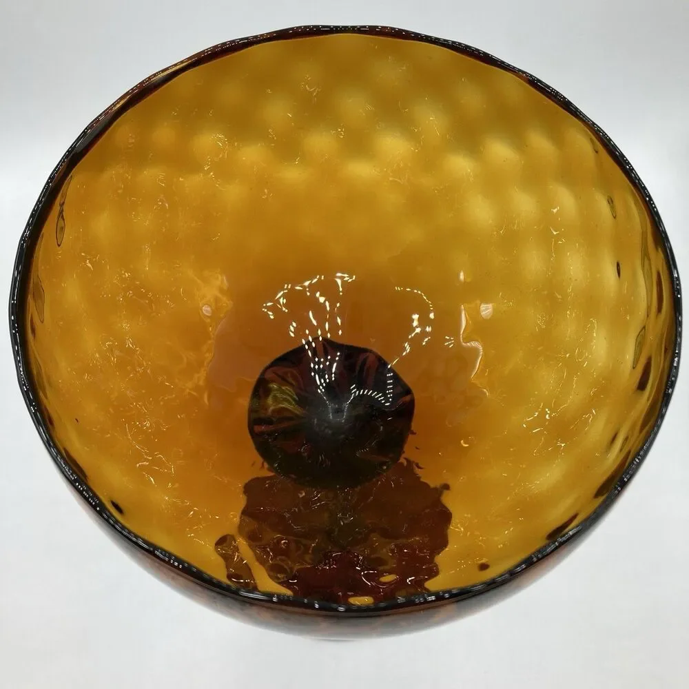Vintage Empoli Handblown Amber Optic Compote Dish Vase Twisted Stem 11 3/8